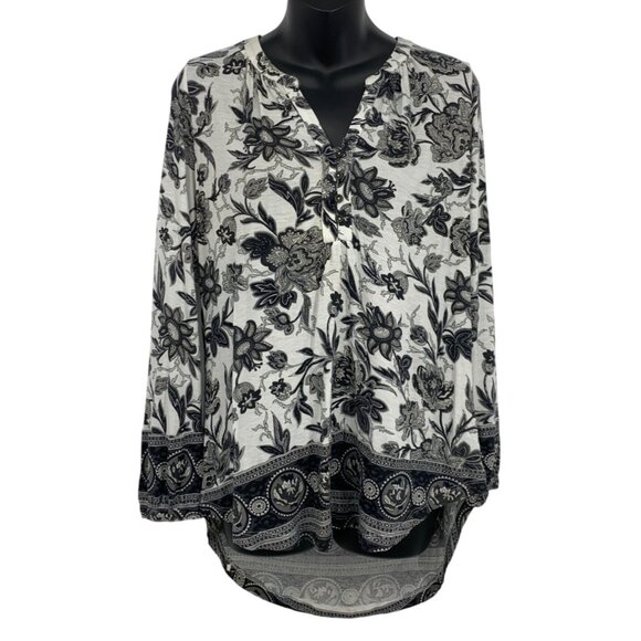 Lucky Brand Women Size Medium M Floral Blouse Top Tunic 3/4 Sleeve V-Neck New - Picture 1 of 10